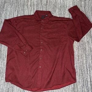 George Mens 2XL Sueded Button Front Shirt Red Black Abstract‎ Print Long Sleeve